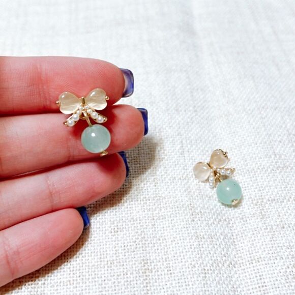 Bow dangle stud earrings N164 - Picture 4 of 7